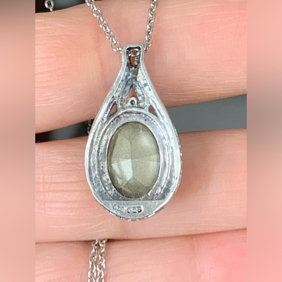 Signed STS 925 Sterling Silver Light Peridot Green Crystal Rhinestone Pendant - Picture 10 of 16